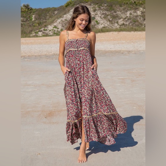 midi floral dresses White Multi Lace Dress Size:US  6 Hannah Maxi Dress - color_Orange